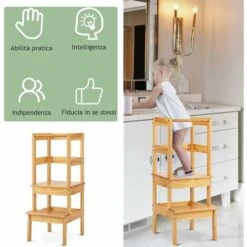 DREAMADE Sedia A Torre Alzabimbo In Legno Di Pino, Sedia Con Poggiapiedi E Barra Anticaduta, Torre Di Apprendimento Con 2 Gradini Per Bambini, Mobile Alzabimbo Per Cameretta/Cucina/Bagno (Naturale) 7 DREAMADE Sedia A Torre Alzabimbo In Legno Di Pino, Sedia Con Poggiapiedi E Barra Anticaduta, Torre Di Apprendimento Con 2 Gradini Per Bambini, Mobile Alzabimbo Per Cameretta/Cucina/Bagno (Naturale) -Armonia Casa 67652882 3