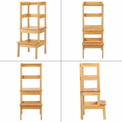 DREAMADE Sedia A Torre Alzabimbo In Legno Di Pino, Sedia Con Poggiapiedi E Barra Anticaduta, Torre Di Apprendimento Con 2 Gradini Per Bambini, Mobile Alzabimbo Per Cameretta/Cucina/Bagno (Naturale) 4 DREAMADE Sedia A Torre Alzabimbo In Legno Di Pino, Sedia Con Poggiapiedi E Barra Anticaduta, Torre Di Apprendimento Con 2 Gradini Per Bambini, Mobile Alzabimbo Per Cameretta/Cucina/Bagno (Naturale) - immagine 4