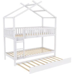Letto A Castello, Letto Per Bambino Con Estraibile Letto, Tre Letti, In Legno Massello Con Recinzione, 90x200 Cm, Grigio 7 Letto A Castello, Letto Per Bambino Con Estraibile Letto, Tre Letti, In Legno Massello Con Recinzione, 90x200 Cm, Grigio -Armonia Casa 68969852 3