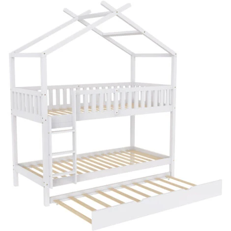 Letto A Castello, Letto Per Bambino Con Estraibile Letto, Tre Letti, In Legno Massello Con Recinzione, 90x200 Cm, Grigio 3 Letto A Castello, Letto Per Bambino Con Estraibile Letto, Tre Letti, In Legno Massello Con Recinzione, 90x200 Cm, Grigio - immagine 3
