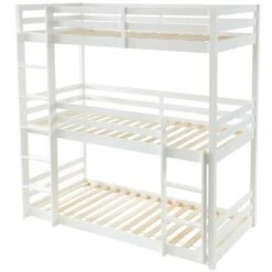 Letto A Castello Triplo 3 X 90 X 200 Cm Abete Bianco - VAGAR