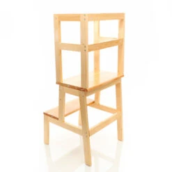 Torre Montessoriana Toboli In Legno Naturale 43x40x91cm Con Ringhiera Sgabello Montessori Per Cucina