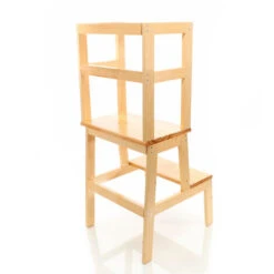 Torre Montessoriana Toboli In Legno Naturale 43x40x91cm Con Ringhiera Sgabello Montessori Per Cucina -Armonia Casa 69645145 3