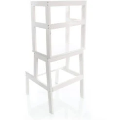 Torre Montessoriana Toboli In Legno Bianco 43x40x91cm Con Ringhiera Sgabello Montessori Per Cucina