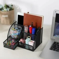 Portapenne Multifunzionale Da Scrivania In Metallo Con Cassettiera Scorrevole In Rete Per Cancelleria Per Casa, Scuola, Ufficio, Nero -Armonia Casa 69717440 2