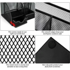 Portapenne Multifunzionale Da Scrivania In Metallo Con Cassettiera Scorrevole In Rete Per Cancelleria Per Casa, Scuola, Ufficio, Nero -Armonia Casa 69717440 4