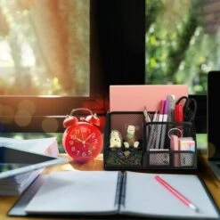 Portapenne Multifunzionale Da Scrivania In Metallo Con Cassettiera Scorrevole In Rete Per Cancelleria Per Casa, Scuola, Ufficio, Nero -Armonia Casa 69717440 5