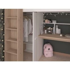 Letto A Soppalco Con Scrivania E Armadio 90 X 200 Cm Bianco E Naturale + Materasso - AUCKLAND -Armonia Casa 69753681 5