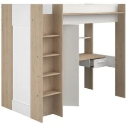 Letto A Soppalco Con Scrivania E Armadio 90 X 200 Cm Bianco E Naturale - AUCKLAND -Armonia Casa 69753793 3
