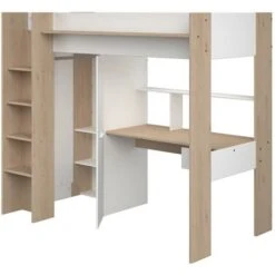 Letto A Soppalco Con Scrivania E Armadio 90 X 200 Cm Bianco E Naturale - AUCKLAND -Armonia Casa 69753793 5