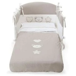 Pali Completo 3pz Piumone Sfoderabile, Paracolpi E Federa Per Letto Birillo - Tortora