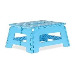 Relaxdays Sgabello Pieghevole, Sgabellino Antiscivolo Con Un Gradino E Manico, Fino A 120 Kg, 22,5 X 32 X 25 Cm, Blu, 100% Plastica