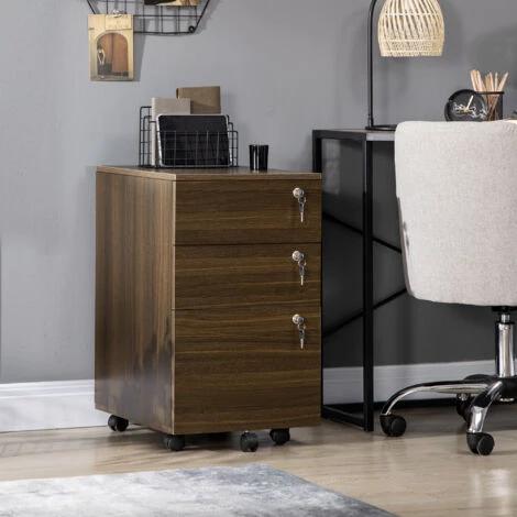 Vinsetto Schedario Portadocumenti Per Studio E Ufficio In MDF Con 3 Cassetti E Ruote, 40x50x68.5 Cm, Marrone 2 Vinsetto Schedario Portadocumenti Per Studio E Ufficio In MDF Con 3 Cassetti E Ruote, 40x50x68.5 Cm, Marrone - immagine 2