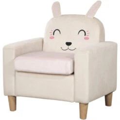 HOMCOM Poltroncina Per Bambini Con Design A Coniglio E Gambe In Legno, 53x47x54.5cm, Crema