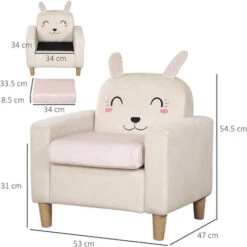 HOMCOM Poltroncina Per Bambini Con Design A Coniglio E Gambe In Legno, 53x47x54.5cm, Crema -Armonia Casa 70299187 3