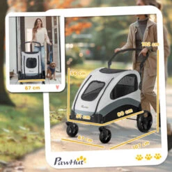 PawHut Passeggino Per Cani Di Taglia Media Con 4 Ruote, Borsa Portaoggetti E Finestra A Rete, 107x72x102 Cm, Grigio -Armonia Casa 70326011 3