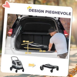 PawHut Passeggino Per Cani Di Taglia Media Con 4 Ruote, Borsa Portaoggetti E Finestra A Rete, 107x72x102 Cm, Grigio -Armonia Casa 70326011 5