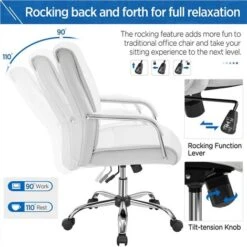 Yaheetech Poltrona Da Ufficio Sedia Scrivania Ergonomica Reclinabile In Finta Pelle A Rotelle Girevole Altezza Regolabile Portata 136 Kg Bianco -Armonia Casa 70438706 4
