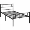 Yaheetech Struttura Letto Singolo In Ferro Battuto A Doghe In Metallo 90 X 190 Cm Nero