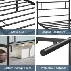 Yaheetech Struttura Letto Singolo In Ferro Battuto A Doghe In Metallo 90 X 190 Cm Nero -Armonia Casa 70438748 3