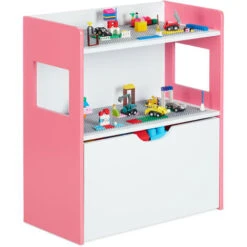Relaxdays Scaffale Per Bambini, 2 Ripiani, Scomparto Con Ruote, HLP 60x52x26,5 Cm, Mobile Portagiochi, In MDF, Colorato