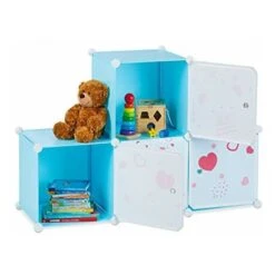 Relaxdays Scaffale Porta-Giocattoli Per Bambini, Motivi Orsetti 4 Scomparti Componibile, DIY, HLP 75 X 75 X 36,5 Cm, Blu, PP, ABS, Metallo, 75 X 109,5 X 36,5 Cm -Armonia Casa 70865269 3