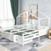 Letto Per Bambini 90x200cm/90x200cm, Casa Letto Per 2 Bambini Con Letto Matrimoniale Diviso, 2 Cassetti Su Rotelle, Protezione Anticaduta E Rete A Doghe In Legno Di Pino, Due Letti Singoli Letti Per R
