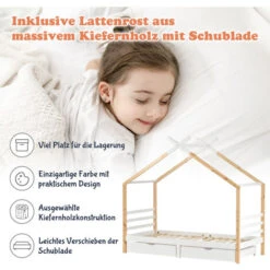 Letto Per Bambini In Legno Letto Capanna Con 2 Cassetti 90x200 Cm Bianco+Colore In Legno -Armonia Casa 71496546 4