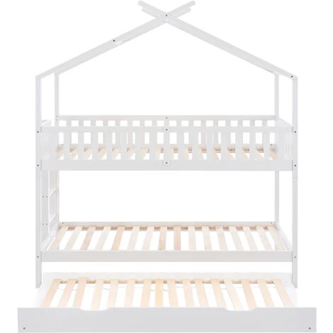 Letto A Castello Per Bambini 90x200 Cm Con In Pino Tre Letti, Allungabile Anticaduta, Bianco 3 Letto A Castello Per Bambini 90x200 Cm Con In Pino Tre Letti, Allungabile Anticaduta, Bianco - immagine 3