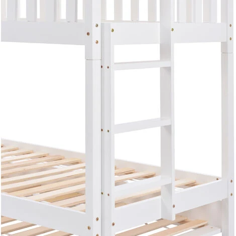 Letto A Castello Per Bambini 90x200 Cm Con In Pino Tre Letti, Allungabile Anticaduta, Bianco 4 Letto A Castello Per Bambini 90x200 Cm Con In Pino Tre Letti, Allungabile Anticaduta, Bianco - immagine 4