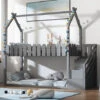 Letto Capanna Per Bambini 90 X 200 Cm Con 3 Gradini E 2 Cassetti, Pino Naturale - Grigio