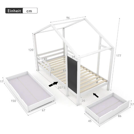 Letto Per Bambini 90 X 200 Cm Con Lavagna E 2 Cassetti, Struttura A Doghe In Legno Massello, Bianco 4 Letto Per Bambini 90 X 200 Cm Con Lavagna E 2 Cassetti, Struttura A Doghe In Legno Massello, Bianco - immagine 4