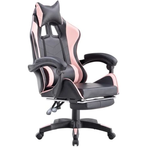 Sedia Gaming Reclinabile Con Poggiapiedi Estraibile Rosa E Nera 1 Sedia Gaming Reclinabile Con Poggiapiedi Estraibile Rosa E Nera