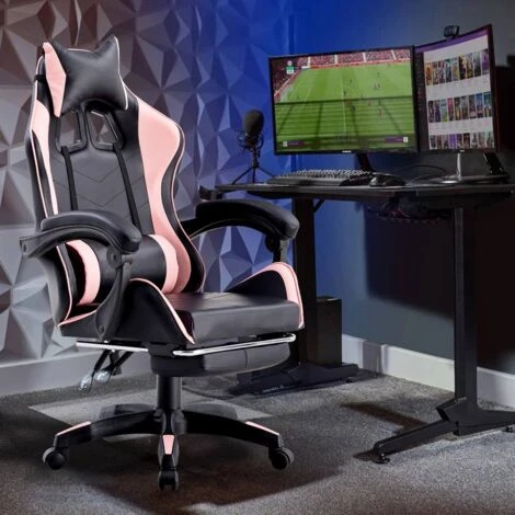 Sedia Gaming Reclinabile Con Poggiapiedi Estraibile Rosa E Nera 3 Sedia Gaming Reclinabile Con Poggiapiedi Estraibile Rosa E Nera - immagine 3