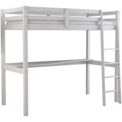 Letto A Soppalco Con Scrivania Nizza In Pino Massello Bianco Laccato, 90x190x176 Cm