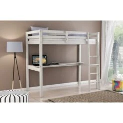 Letto A Soppalco Con Scrivania Nizza In Pino Massello Bianco Naturale, 90x190x176 Cm -Armonia Casa 72004839 2