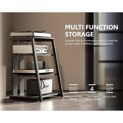 FITUEYES HiFi Shelf AV Shelf 4-level Stand Di Legno Con Ripiani In Legno Per Giradischi DVD Player Xbox Supporto HIFI Rack, Nero 4 FITUEYES HiFi Shelf AV Shelf 4-level Stand Di Legno Con Ripiani In Legno Per Giradischi DVD Player Xbox Supporto HIFI Rack, Nero - immagine 4