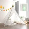 COSTWAY Tenda Teepee Per Bambini Con Fili Luminosi Colorati, Tettuccio A 5 Lati, Tenda Indiana Per Interni E Esterni, Tenda Da Gioco Per Picnic E Spiaggia, 120 X 120 X 140 Cm, Bianco