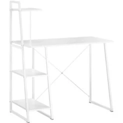 SoBuy Scrivania,Porta PC,Tavolo Per Computer ,Con Tre Ripiani,bianco,FWT29-W