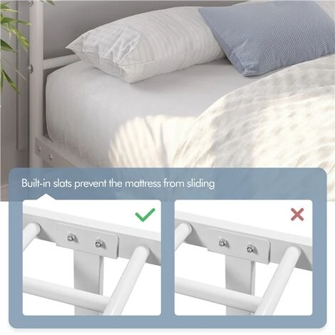 Yaheetech Struttura Letto Singolo In Ferro Con Spazio Aggiuntivo Per Camera Da Letto Ospiti Soggiorno 90 X 190 Cm Bianco 5 Yaheetech Struttura Letto Singolo In Ferro Con Spazio Aggiuntivo Per Camera Da Letto Ospiti Soggiorno 90 X 190 Cm Bianco - immagine 5