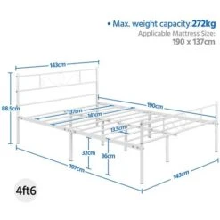 Yaheetech Letto Matrimoniale In Ferro Battuto Con Doghe Struttura Letto In Metallo 143 X 197 Cm Stile Rustico Moderno Bianco -Armonia Casa 75170656 3