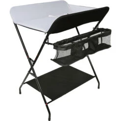 Lettino Pieghevole Portatile Per La Cura Dei Pannolini Fasciatoio Con Cestello Portaoggetti 79x55.5x96cm Bianco E Nero