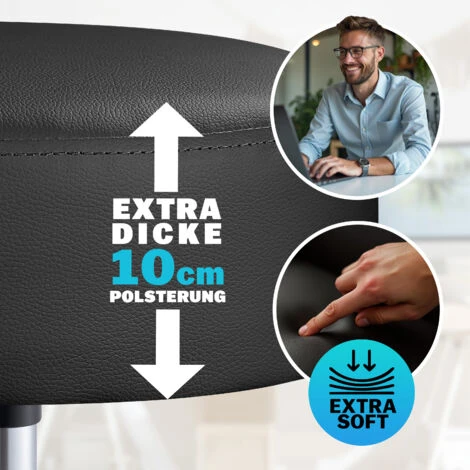 Casaria Sgabello Da Ufficio Seduta Girevole A 360° Morbida 10 Cm Altezza Regolabile 51-65 Cm Sedia Home-Office Sedia Per Centro Estetico Fisioterapista Studio Medico 2x Black (en) 2 Casaria Sgabello Da Ufficio Seduta Girevole A 360° Morbida 10 Cm Altezza Regolabile 51-65 Cm Sedia Home-Office Sedia Per Centro Estetico Fisioterapista Studio Medico 2x Black (en) - immagine 2