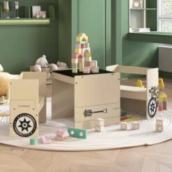 Nova Set Tavolo E Sedia Per Bambini 3 Pz Design Auto Polizia In Legno MDF Vari Colori Colore : BEIGE