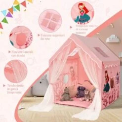 COSTWAY Tenda Da Gioco Per Bambini, Casetta Per Bambini Da Interno Con Tappetino Imbottito Rimovibile, Ideale Per Bambini E Bambine, 105 X 121 X 137 Cm (Rosa) -Armonia Casa 77545114 3