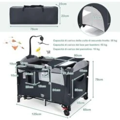 COSTWAY Culla Da Campeggio 5 In 1, Co-Sleeping AItezze Regolabili, Lettino Da Campeggio Con Fasciatoio, Box Bambini Pieghevole E Ingresso Laterale, Giocattolo Appeso, Ruote E Freni (Nero) -Armonia Casa 77786600 5