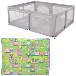 DYHF Box Per Bambini Recinto Per Bambini Con Rete Traspirante Centro Attività Per Bambini Con Tappetino Casuale E 2 Anelli Per Appendere 1.5 X 1.8m Grigio -Armonia Casa 78070125 4