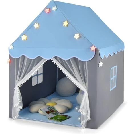 COSTWAY Tenda Da Gioco Per Bambini, Tenda Castello Con Tappetino Lavabile, Luci A Forma Di Stella, Per Interno Ed Esterno, 105 X 121 X 136 Cm (Azzurro) 1 COSTWAY Tenda Da Gioco Per Bambini, Tenda Castello Con Tappetino Lavabile, Luci A Forma Di Stella, Per Interno Ed Esterno, 105 X 121 X 136 Cm (Azzurro)