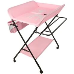 Fasciatoio Pieghevole, Fasciatoio Con Cestello Portaoggetti, Avolo Cambio Pannolini Portatile，cintura Di Sicurezza E 4 Ruote Con Freno, Altezza Regolabile 806698 Cm (rosa)