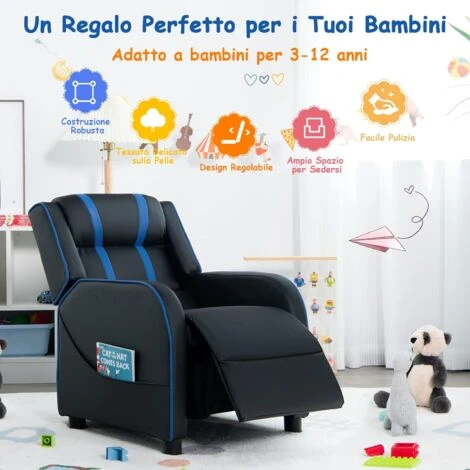 COSTWAY Sedia Per Bambini Ergonomica In Pelle PU, Poltrona Reclinabile Per Bambini Con Tasche Laterali, Schienale Regolabile E Poggiapiedi E Spugna Ad Alta Densità, Età 3-12 Anni (Rosso) 2 COSTWAY Sedia Per Bambini Ergonomica In Pelle PU, Poltrona Reclinabile Per Bambini Con Tasche Laterali, Schienale Regolabile E Poggiapiedi E Spugna Ad Alta Densità, Età 3-12 Anni (Rosso) - immagine 2